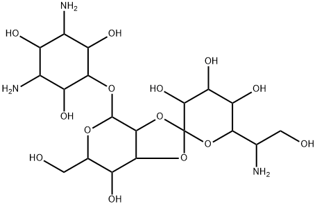 (+)-5-O-[2-O,3-O-(6-Amino-1,6-dideoxy-L-glycero-D-galacto-heptopyranose-1-ylidene)-β-D-talo-hexopyranosyl]-L-streptamine Struktur