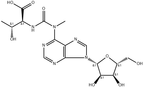 N-(N'-methyl-N-(9 beta-D-ribofuranosylpurin-6-yl)carbamyl)threonine Struktur