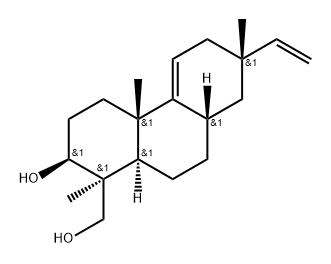 1-Phenanthrenemethanol, 7-ethenyl-1,2,3,4,4a,6,7,8,8a,9,10,10a-dodecahydro-2-hydroxy-1,4a,7-trimethyl-, [1S-(1α,2α,4aα,7β,8aα,10aβ)]- (9CI) Struktur