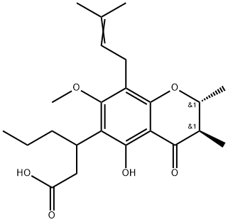 3,4-Dihydro-5-hydroxy-2,3,8,8-tetramethyl-4-oxo-β-propyl-2H,8H-benzo[1,2-b:3,4-b']dipyran-6-propanoic acid Struktur