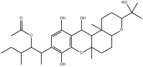 (3R,12aβ)-1,2,3,4aβ,5,6,6a,12,12a,12b-Decahydro-3α-(1-methyl-1-hydroxyethyl)-6aα,12bα-dimethyl-9-[(1R,2R,3S)-1,3-dimethyl-2-acetoxypentyl]pyrano[3,2-a]xanthene-8,11,12β-triol Struktur