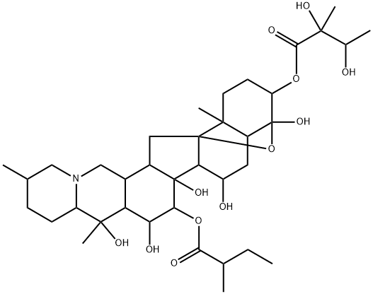 4α,9-Epoxycevane-3β,4,7α,14,15α,16β,20-heptol 3-[(2R,3R)-2,3-dihydroxy-2-methylbutanoate]15-[(R)-2-methylbutanoate] Struktur