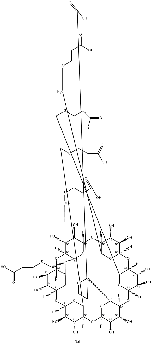 α-Cyclodextrin, 6A,6B,6C,6D,6E,6F-hexakis-S-(2-carboxyethyl)-6A,6B,6C,6D,6E,6F-hexathio-, sodium salt (1:6) Struktur