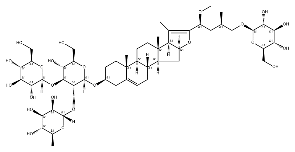 β-D-Glucopyranoside, (3β,23S,25R)-26-(β-D-glucopyranosyloxy)-23-methoxyfurosta-5,20(22)-dien-3-yl O-6-deoxy-α-L-mannopyranosyl-(1→2)-O-[β-D-glucopyranosyl-(1→3)]- Struktur