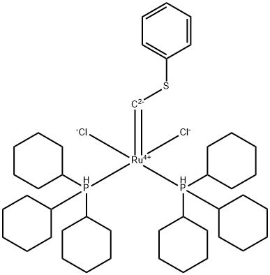 Bis(tricyclohexylphosphine)[(phenylthio)methylene]ruthenium (II) dichloride Struktur