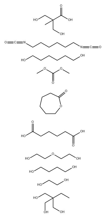 Hexanedioic acid polymer with 1,4-butanediol, 1,6-diisocyanato hexane, dimethyl carbonate, 1,2-ethanediol, 2-ethyl-2-(hydroxy methyl)-1,3-propanediol, 1,6-hexanediol, 3-hydroxy-2-(hydroxy methyl)-2-methylpropanoic acid, 2-oxepanone and 2,2'-oxybis [ethano Struktur