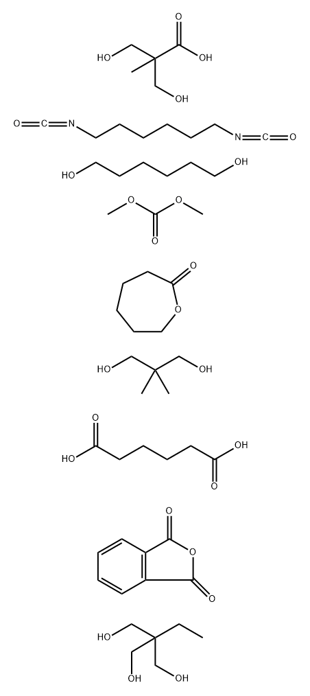 Hexanedioic acid polymer with 1,6-diisocyanatohexane, dimethyl carbonate, 2,2-dimethyl-1,3-propanediol, 2-ethyl-2-(hydroxy methyl)-1,3-propanediol, 1,6-hexanediol, 3-hydroxy-2-(hydroxy methyl)-2-methylpropanoic acid, 1,3-isobenzofurandione and 2-oxepanone Struktur