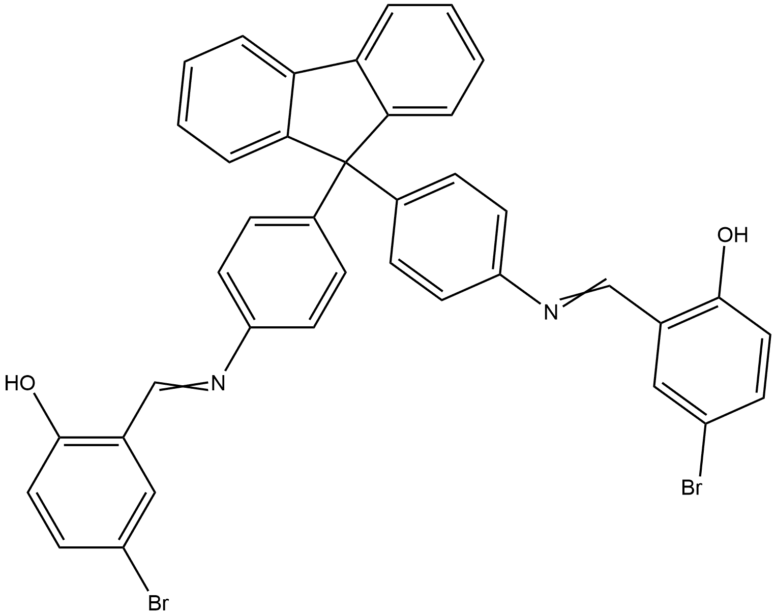 2,2'-[9H-fluorene-9,9-diylbis(4,1-phenylenenitrilomethylylidene)]bis(4-bromophenol) Struktur