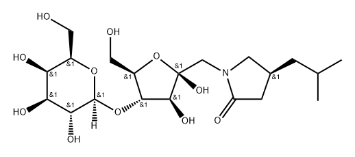 β-D-Fructofuranose, 1-deoxy-4-O-β-D-galactopyranosyl-1-[(4S)-4-(2-methylpropyl)-2-oxo-1-pyrrolidinyl]- Struktur