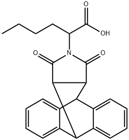 2-(16,18-dioxo-17-azapentacyclo[6.6.5.0~2,7~.0~9,14~.0~15,19~]nonadeca-2,4,6,9,11,13-hexaen-17-yl)hexanoic acid (non-preferred name) Struktur