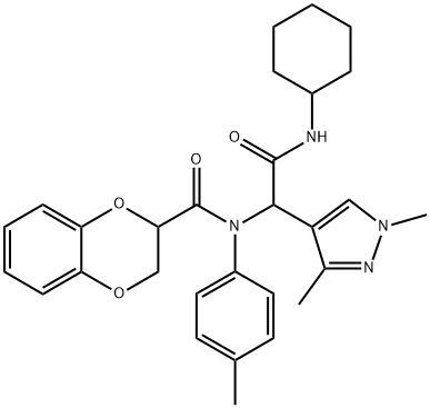 1H-Pyrazole-4-acetamide,N-cyclohexyl-alpha-[[(2,3-dihydro-1,4-benzodioxin-2-yl)carbonyl](4-methylphenyl)amino]-1,3-dimethyl-(9CI) Struktur