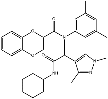 1H-Pyrazole-4-acetamide,N-cyclohexyl-alpha-[[(2,3-dihydro-1,4-benzodioxin-2-yl)carbonyl](3,5-dimethylphenyl)amino]-1,3-dimethyl-(9CI) Struktur