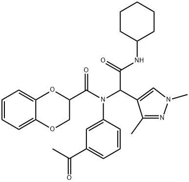 1H-Pyrazole-4-acetamide,alpha-[(3-acetylphenyl)[(2,3-dihydro-1,4-benzodioxin-2-yl)carbonyl]amino]-N-cyclohexyl-1,3-dimethyl-(9CI) Struktur