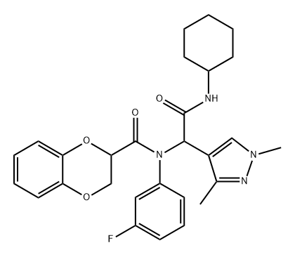 1H-Pyrazole-4-acetamide,N-cyclohexyl-alpha-[[(2,3-dihydro-1,4-benzodioxin-2-yl)carbonyl](3-fluorophenyl)amino]-1,3-dimethyl-(9CI) Struktur