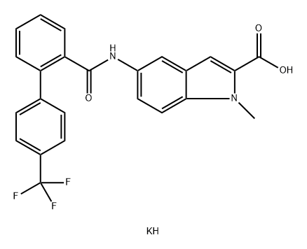 KALIUM-1-METHYL-5-[4''-(TRIF LUORMETHYL)BIFENYL-2-CARBOXAMIDO] INDOOL-2-CARBOXYLAAT Struktur