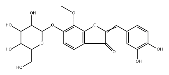 3(2H)-Benzofuranone, 2-[(3,4-dihydroxyphenyl)methylene]-6-(β-D-glucopyranosyloxy)-7-methoxy-, (2Z)- Struktur