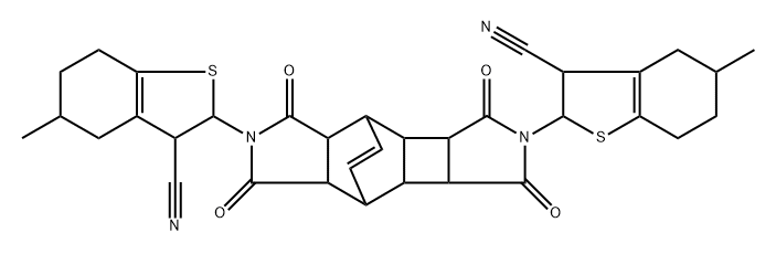 2-[12-(3-cyano-5-methyl-2,3,4,5,6,7-hexahydro-1-benzothien-2-yl)-4,6,11,13-tetraoxo-5,12-diazapentacyclo[7.5.2.0~2,8~.0~3,7~.0~10,14~]hexadec-15-en-5-yl]-5-methyl-2,3,4,5,6,7-hexahydro-1-benzothiophen
 e-3-carbonitrile Struktur