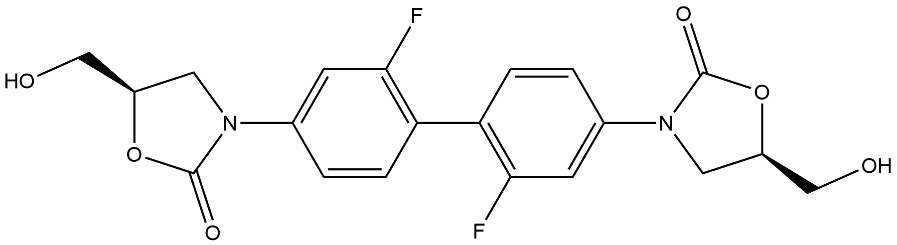 2-Oxazolidinone, 3,3'-(2,2'-difluoro[1,1'-biphenyl]-4,4'-diyl)bis[5-(hydroxymethyl)-, (5R,5'R)- (9CI) Struktur