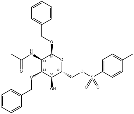 α-D-Glucopyranoside, phenylmethyl 2-(acetylamino)-2-deoxy-3-O-(phenylmethyl)-, 6-(4-methylbenzenesulfonate) Struktur