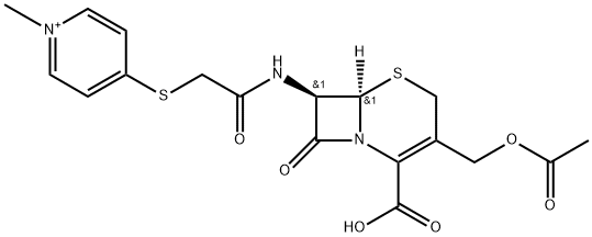 Pyridinium, 4-[[2-[[(6R,7R)-3-[(acetyloxy)methyl]-2-carboxy-8-oxo-5-thia-1-azabicyclo[4.2.0]oct-2-en-7-yl]amino]-2-oxoethyl]thio]-1-methyl- Struktur