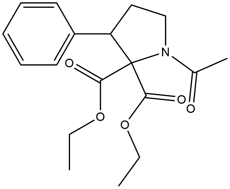 2,2-Pyrrolidinedicarboxylic acid, 1-acetyl-3-phenyl-, 2,2-diethyl ester Struktur