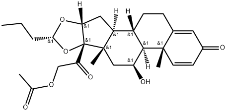 Pregna-1,4-diene-3,20-dione, 21-(acetyloxy)-16,17-[(1R)-butylidenebis(oxy)]-11-hydroxy-, (11β,16α)- Struktur