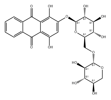 9,10-Anthracenedione, 1,4-dihydroxy-2-[(6-O-β-D-xylopyranosyl-β-D-glucopyranosyl)oxy]- Struktur