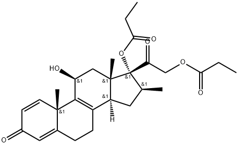 (10S,11S,13S,14S,16S,17R)-11-hydroxy-10,13,16-trimethyl-3-oxo-17-(2-(propionyloxy)acetyl)-6,7,10,11,12,13,14,15,16,17-decahydro-3H-cyclopenta[a]phenanthren-17-yl propionate Struktur