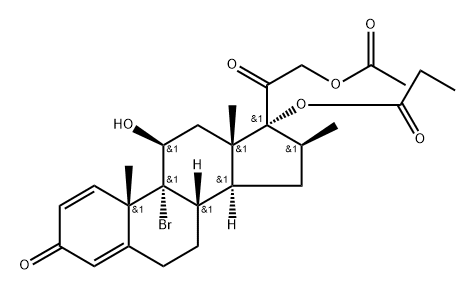 Pregna-1,4-diene-3,20-dione, 21-(acetyloxy)-9-bromo-11-hydroxy-16-methyl-17-(1-oxopropoxy)-, (11β,16β)- (9CI) Struktur