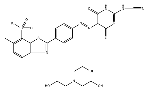 2-[4-[[2-(cyanoimino)hexahydro-4,6-dioxo-5-pyrimidyl]azo]phenyl]-6-methylbenzothiazole-7-sulphonic acid, compound with 2,2',2''-nitrilotris[ethanol] (1:1) Struktur