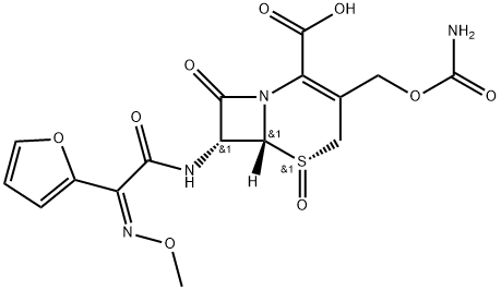 5-Thia-1-azabicyclo[4.2.0]oct-2-ene-2-carboxylic acid, 3-[[(aminocarbonyl)oxy]methyl]-7-[[2-furanyl(methoxyimino)acetyl]amino]-8-oxo-, 5-oxide, [5S-[5α,6β,7α(Z)]]- (9CI) Struktur