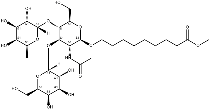 8-Methoxycarbonyloctyl 2-acetamido-2-deoxy-4-(a-L-fucopyranosyl)-3-O-(b-D-galactopyranosyl)-b-D-glucopyranoside Struktur