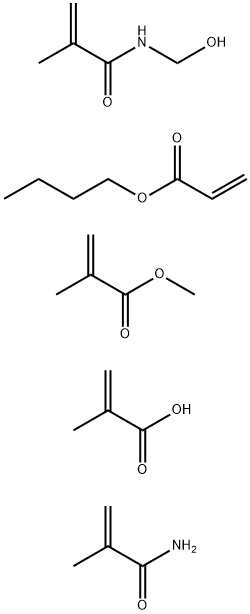 2-Propenoic acid, 2-methyl-, polymer with butyl 2-propenoate, N-(hydroxymethyl)-2-methyl-2-propenamide, methyl 2-methyl-2-propenoate and 2-methyl-2-propenamide Polymer of butyl acrylate, methylol methacrylamide, methacrylamide, methyl methacrylate and methacrylic acid Struktur