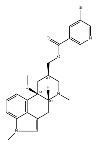 Ergoline-8-methanol, 10-methoxy-1,6-dimethyl-, 5-bromo-3-pyridinecarboxylate (ester), (8β,10β)- (9CI) Struktur