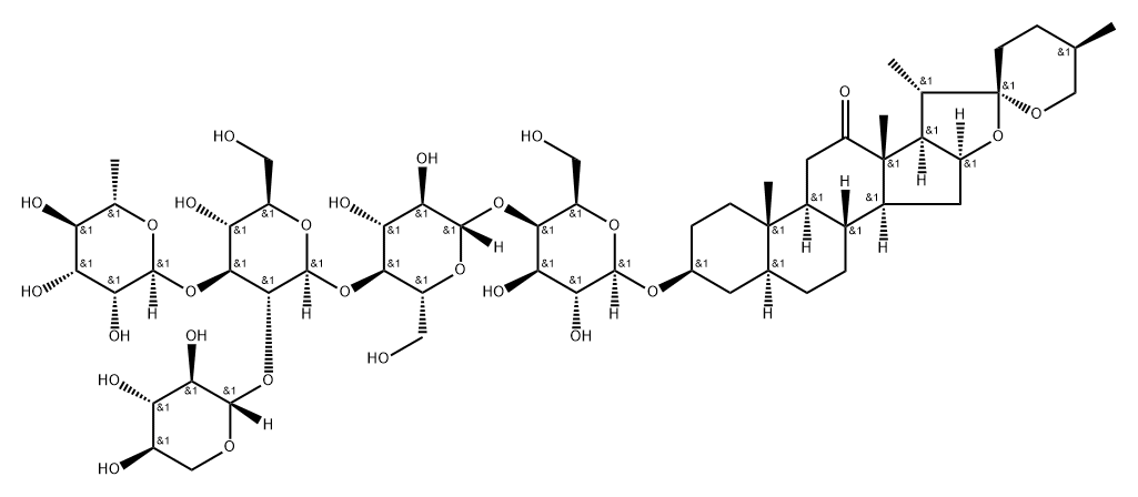 (25R)-3β-[[4-O-[4-O-[2-O-[3-O-(6-Deoxy-α-L-mannopyranosyl)-β-D-xylopyranosyl]-β-D-glucopyranosyl]-β-D-glucopyranosyl]-β-D-galactopyranosyl]oxy]-5α-spirostan-12-one Struktur