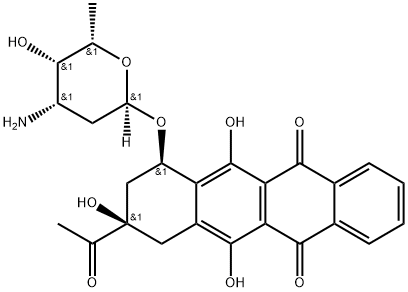 (7R-cis)-9-Acetyl-7-((3-amino-2,3,6-trideoxy-alpha-L-lyxo-hexopyranosy l)oxy)-7,8,9,10-tetrahydro-6,9,11-trihydroxy-5,12-naphthacenedione Struktur