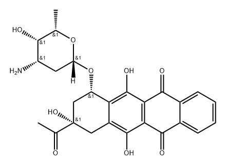 (7S-cis)-9-Acetyl-7-((3-amino-2,3,6-trideoxy-beta-L-lyxo-hexopyranosyl )oxy)-7,8,9,10-tetrahydro-6,9,11-trihydroxy-5,12-naphthacenedione Struktur