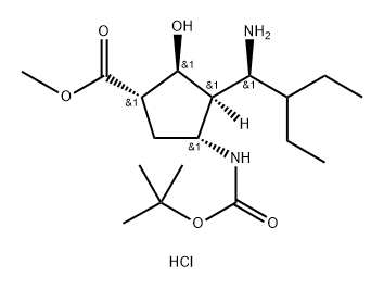 (1R,2R,3R,4S)-methyl 3-((R)-1-amino-2-ethylbutyl)-4-(tert-butoxycarbonylamino)-2-hydroxycyclopentanecarboxylate Struktur