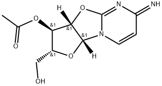 6H-Furo[2',3':4,5]oxazolo[3,2-a]pyrimidine-2-methanol, 3-(acetyloxy)-2,3,3a,9a-tetrahydro-6-imino-, [2R-(2α,3β,3aβ,9aβ)]- (9CI) Struktur