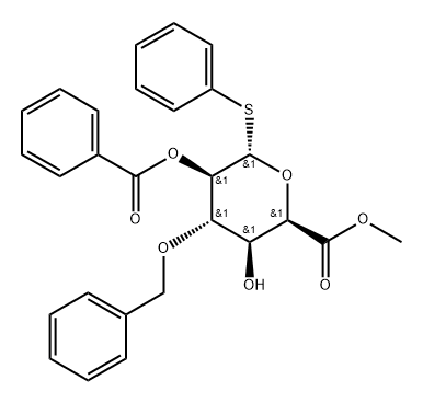 Phenyl 3-O-(phenylmethyl)-1-thio-alpha-L-idopyranosiduronic acid methyl ester 2-benzoate Struktur