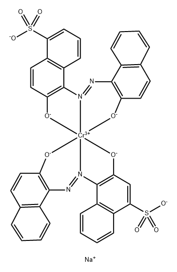 trisodium [3-hydroxy-4-[(2-hydroxy-1-naphthyl)azo]naphthalene-1-sulphonato(3-)][6-hydroxy-5-[(2-hydroxy-1-naphthyl)azo]naphthalene-1-sulphonato(3-)]chromate(3-) Struktur