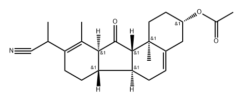 D-Homo-C-norgona-5,17-diene-17-acetonitrile, 3alpha-hydroxy-alpha,10,1 7a-trimethyl-11-oxo-, acetate Struktur