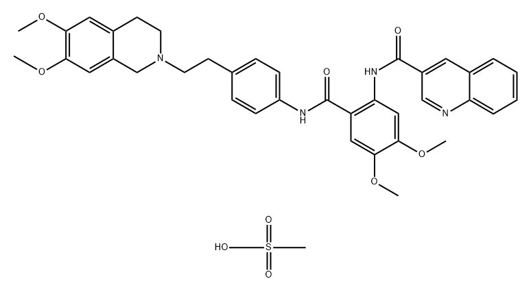 N-[2-({4-[2-(6,7-Dimethoxy-3,4-dihydro-2(1H)-isoquinolinyl)ethyl]phenyl}carbamoyl)-4,5-dimethoxyphenyl]-3-quinolinecarboxamide Struktur