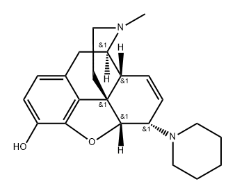 7,8-Didehydro-4,5α-epoxy-17-methyl-6α-piperidinomorphinan-3-ol Struktur