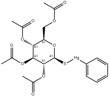 Mercury, phenyl(1-thio-.beta.-D-glucopyranose 2,3,4,6-tetraacetato-S)- Struktur