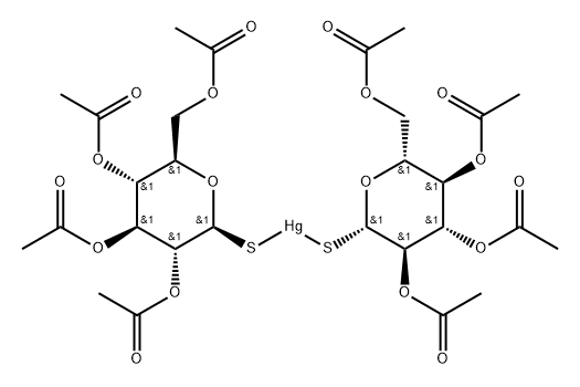 Mercury, bis(1-thio-.beta.-D-glucopyranose 2,3,4,6-tetraacetato-S)- Struktur