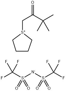 Thiophenium, 1-(3,3-dimethyl-2-oxobutyl)tetrahydro-, salt with 1,1,1-trifluoro-N-[(trifluoromethyl)sulfonyl]methanesulfonamide (1:1) (9CI) Struktur