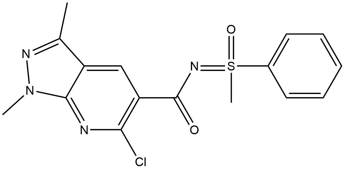 6-Chloro-1,3-dimethyl-N5-(1-methyl-1-oxo-1-phenyl-lambda~6~-sulphanylidene)-1H-pyrazolo[3,4-b]pyridine-5-carboxamide Struktur