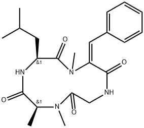 (2E)-3-Phenyl-N-methylcyclo(Dha-Gly-N-methyl-L-Ala-L-Leu-) Struktur