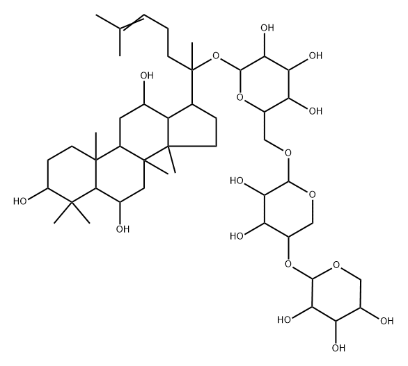 3β,6β,12β-Trihydroxy-5α-dammar-24-en-20-yl 6-O-(4-O-β-D-xylopyranosyl-α-D-arabinopyranosyl)-β-D-glucopyranoside Struktur